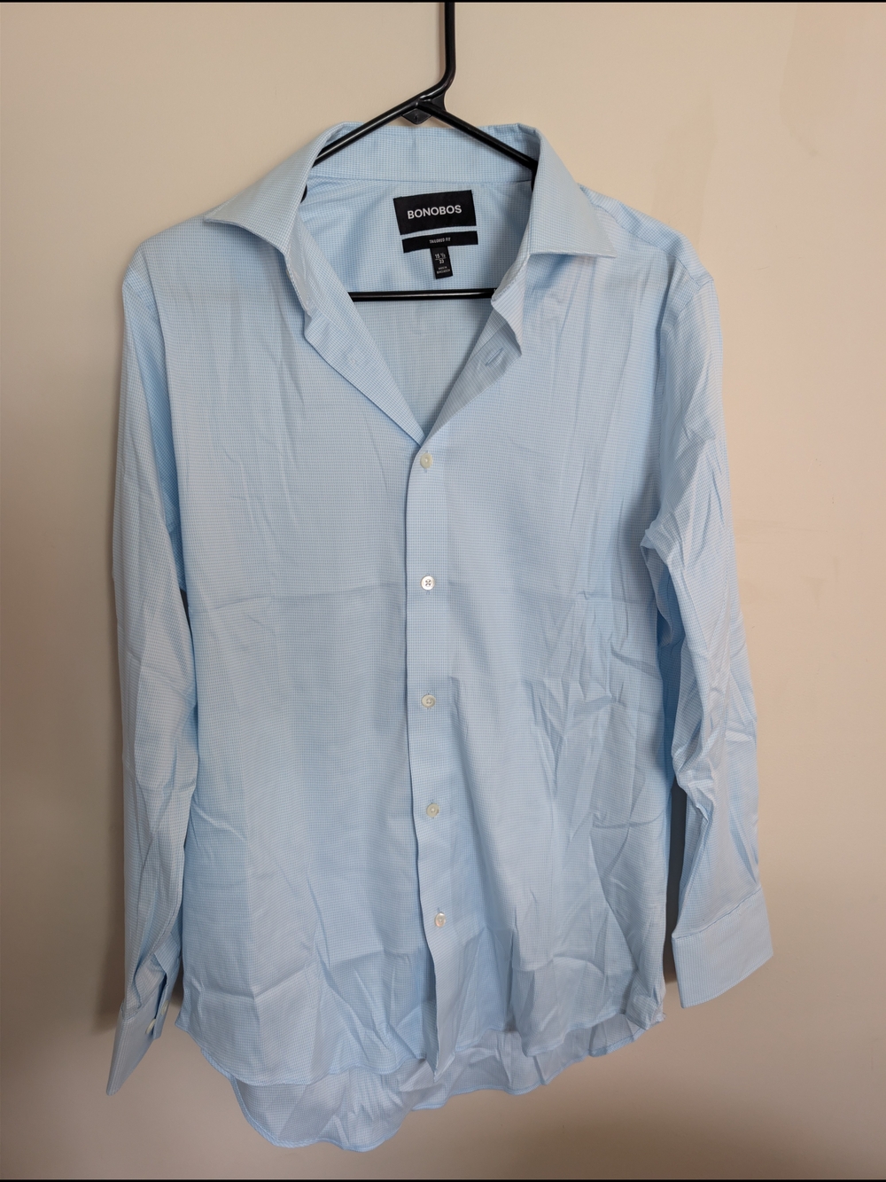 Bonobos Tailored Fit Stretch Dress Shirt Light Blue Micro Check 15.5 x 33